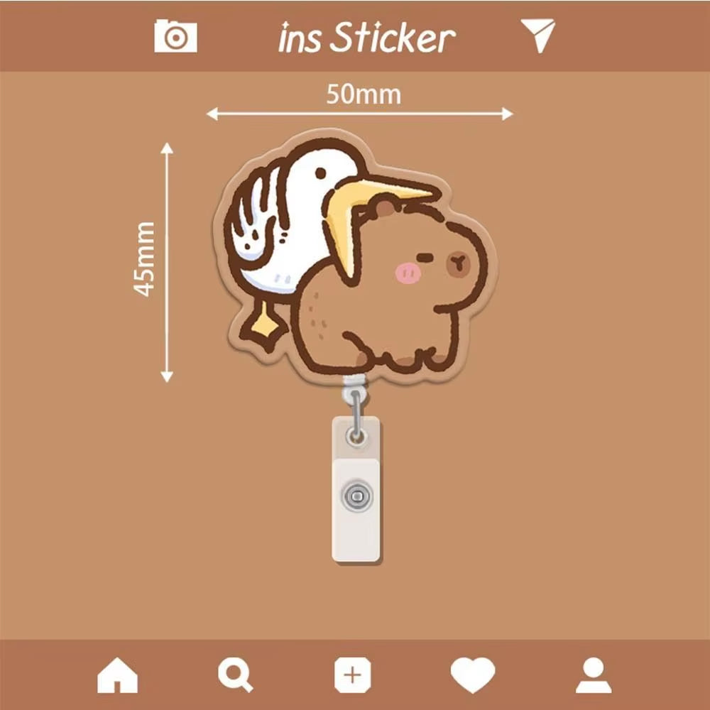 Capybara Cartoon Badge Reel Retractable ID Badge Holder with 360 Rotating Alligator Clip Students Name Tag Holder