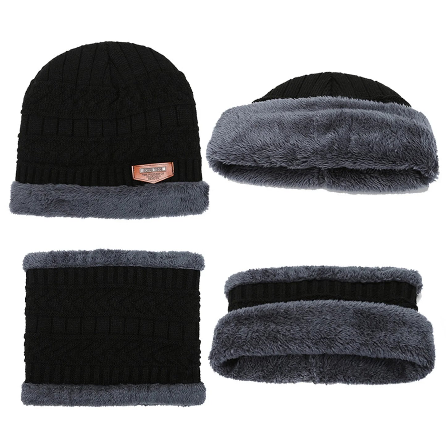 Mens Womens Winter Beanie Hat Scarf Set,Warm Knit Thick Fleece Lined Winter Skull Cap Neck Warmer for Men Women Gifts
