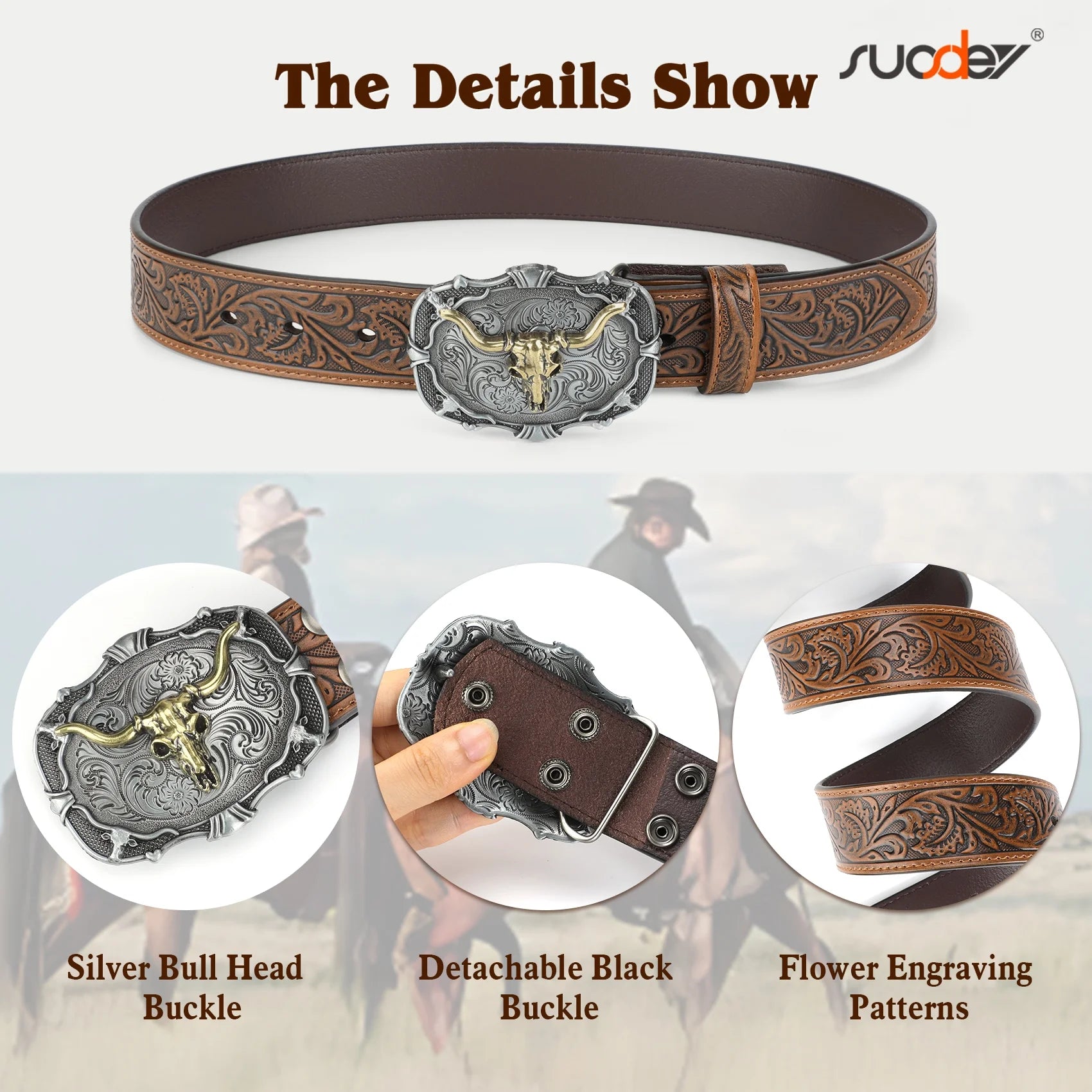 Men Western Leather Belts for Women,Cowboy Cowgirl Embossed Belts for Jeans Christmas Gifts