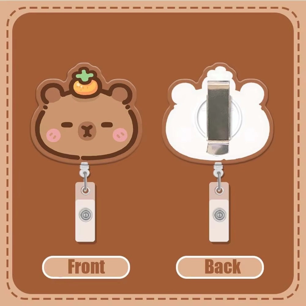 Capybara Cartoon Badge Reel Retractable ID Badge Holder with 360 Rotating Alligator Clip Students Name Tag Holder