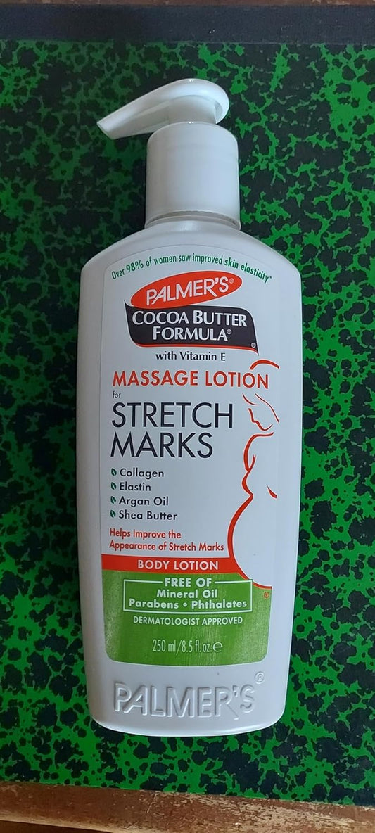 "Ultimate Stretch Mark Solution: Luxurious Cocoa Butter Massage Lotion for Pregnancy Skin Care, Enhanced with Collagen, Elastin, Argan Oil and Shea Butter - 8.5 Ounces"