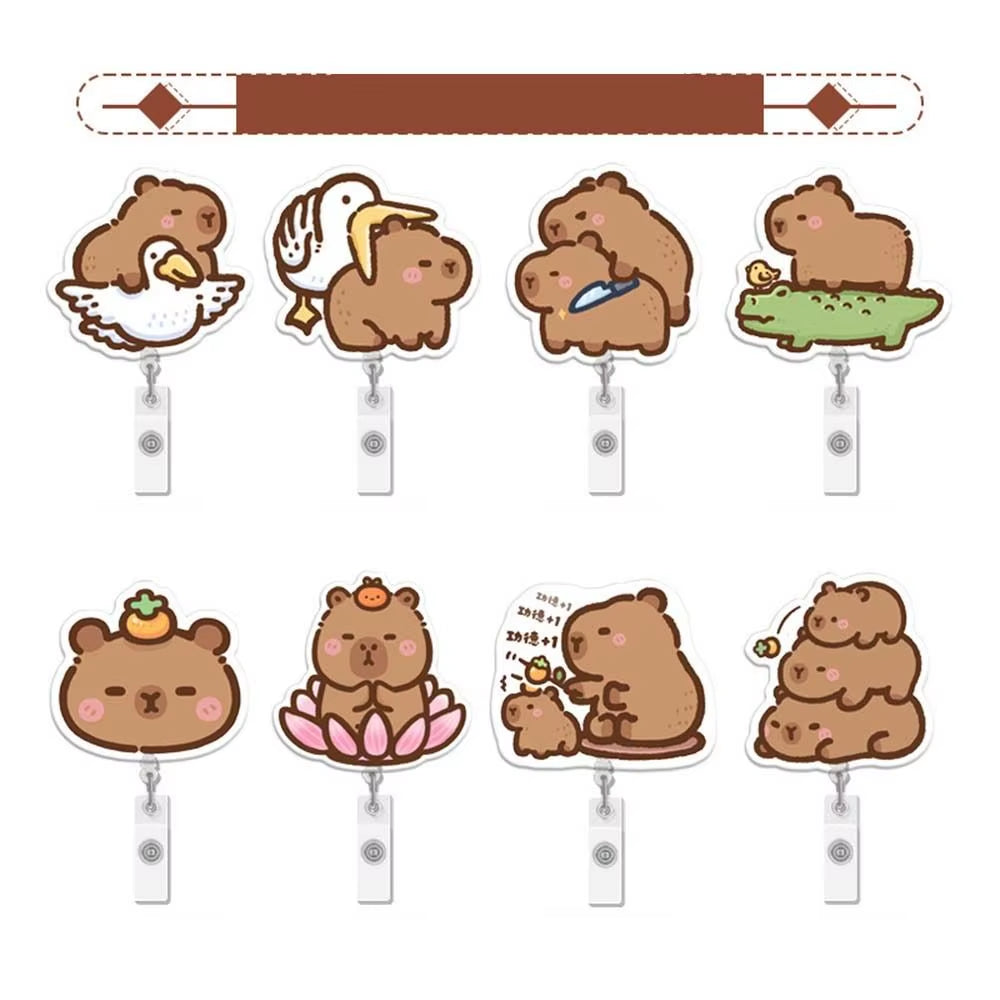 Capybara Cartoon Badge Reel Retractable ID Badge Holder with 360 Rotating Alligator Clip Students Name Tag Holder