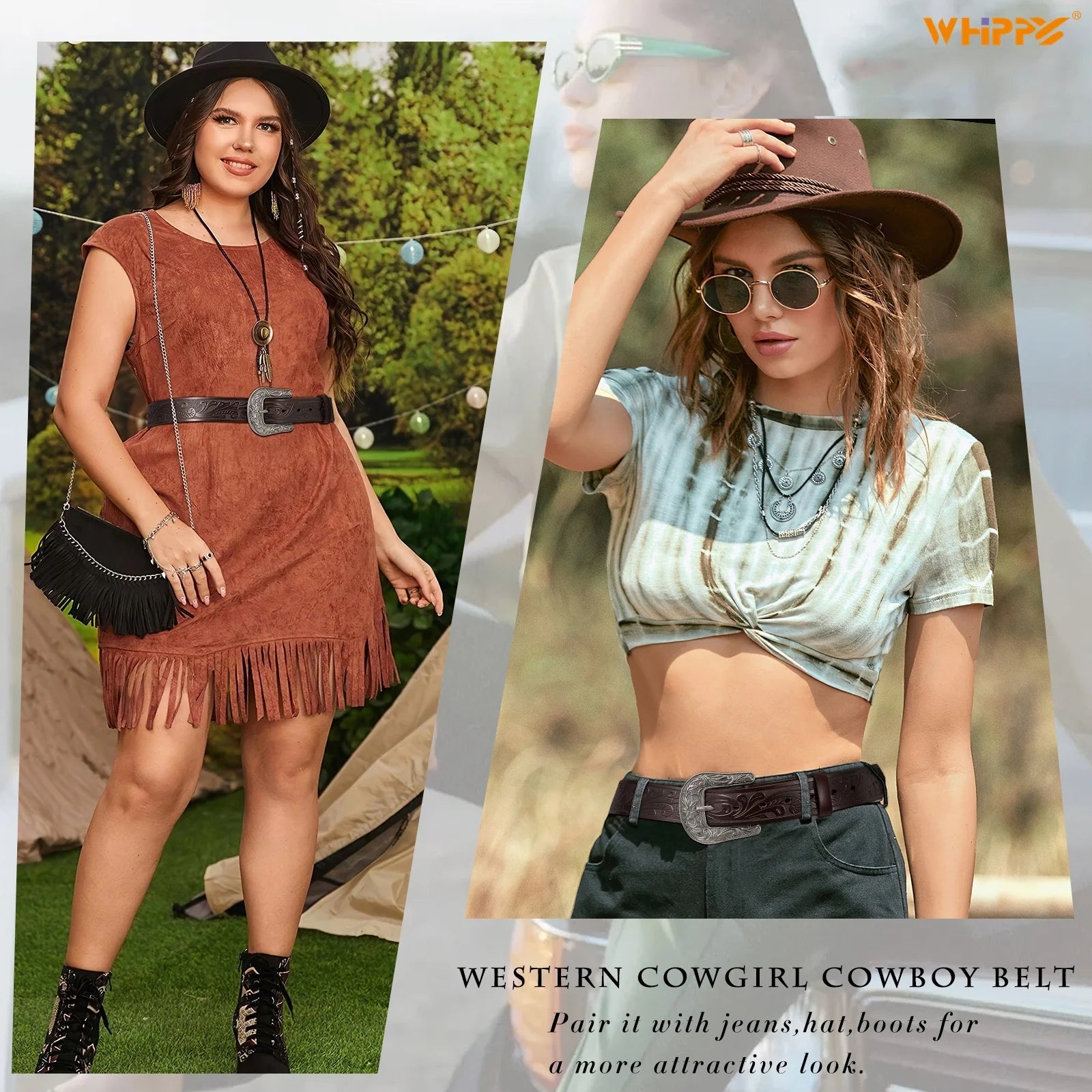 Western Leather Belts for Women Men Cowboy Cowgirl Leather Belt Embossed Buckle