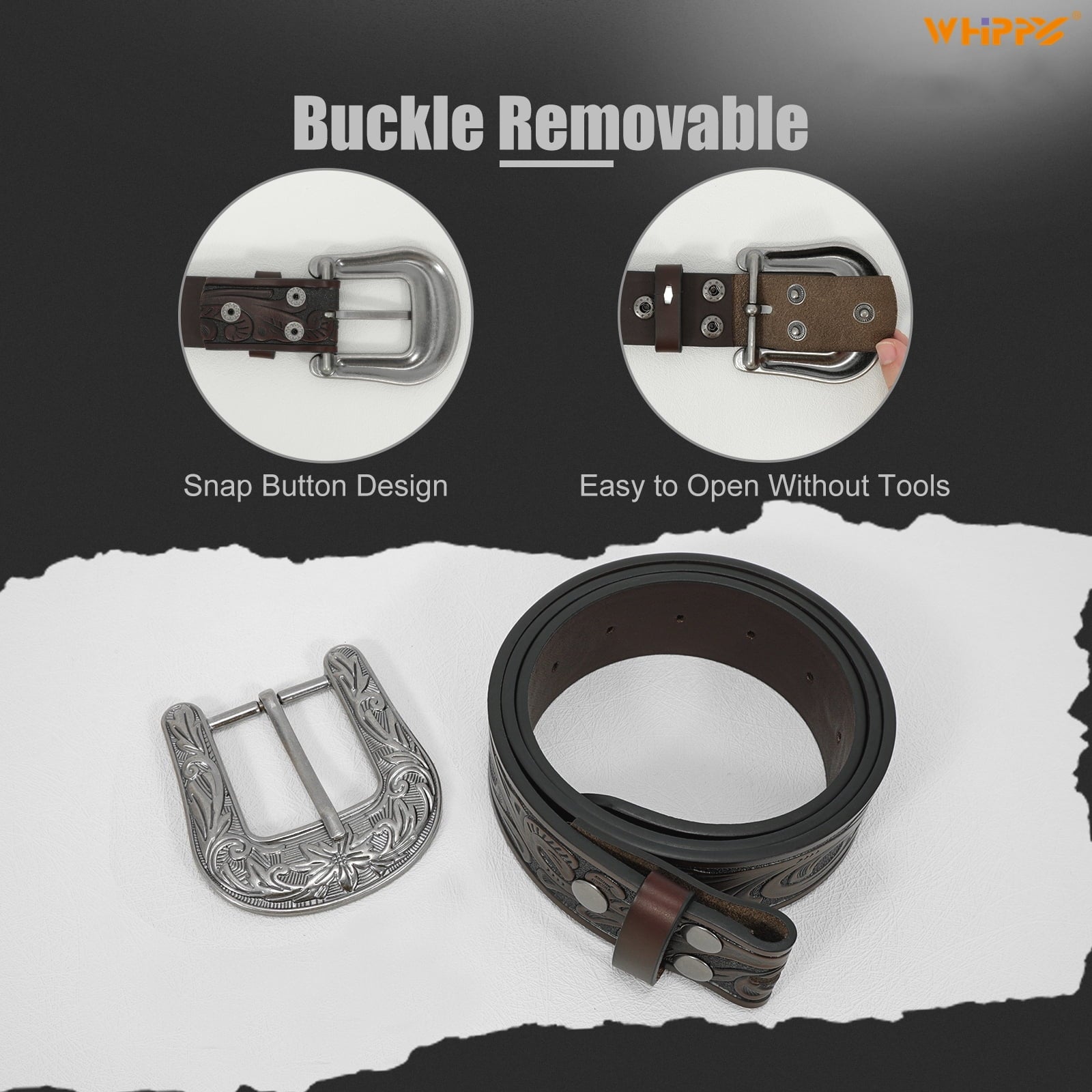 Western Leather Belts for Women Men Cowboy Cowgirl Leather Belt Embossed Buckle