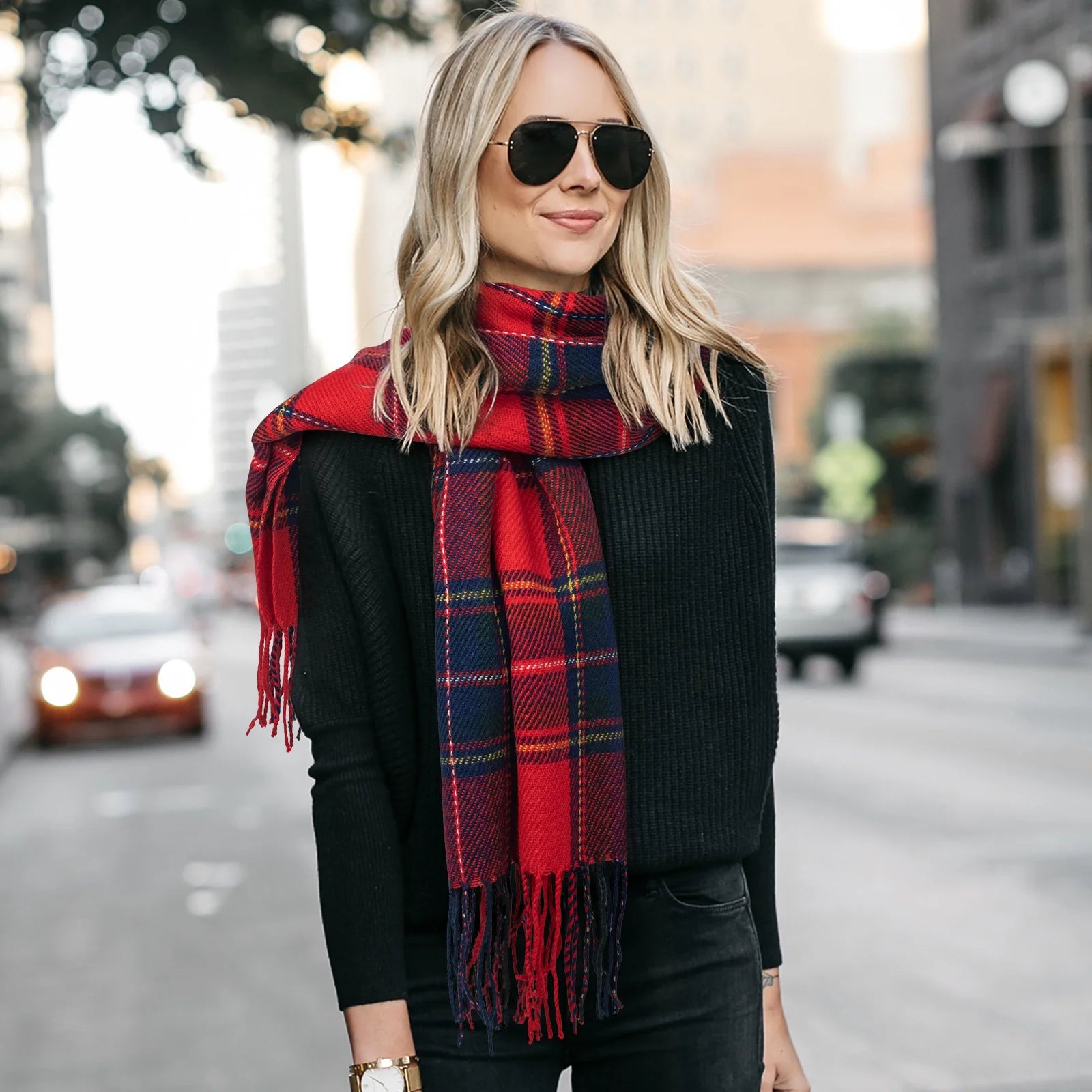 Winter Womens Scarves Plaid Warm Cozy Shawl and Wraps Scarf for Women