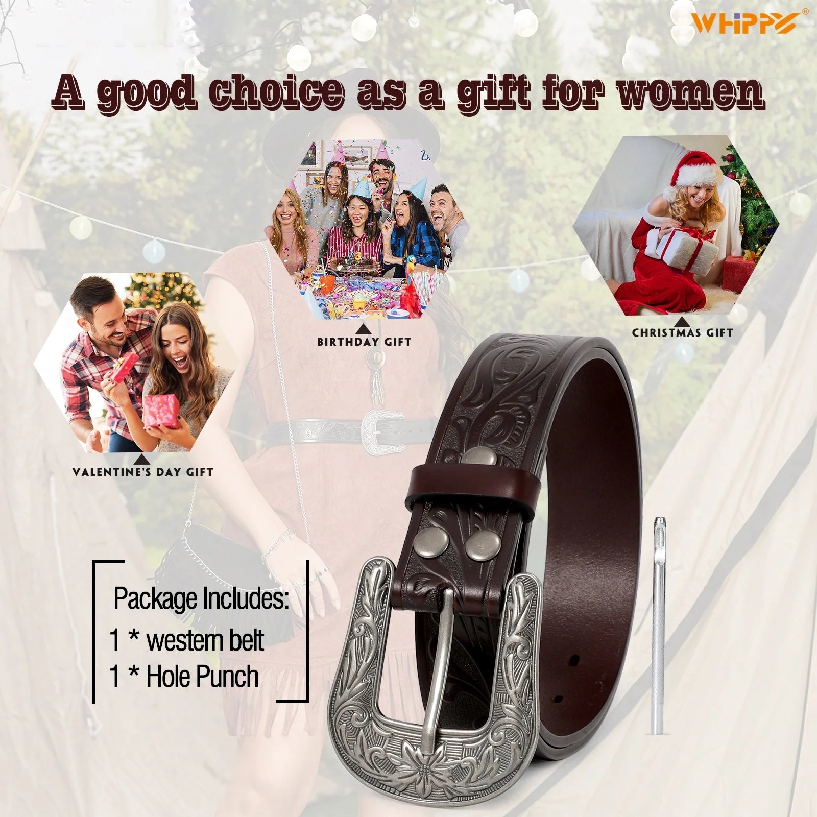 Western Leather Belts for Women Men Cowboy Cowgirl Leather Belt Embossed Buckle