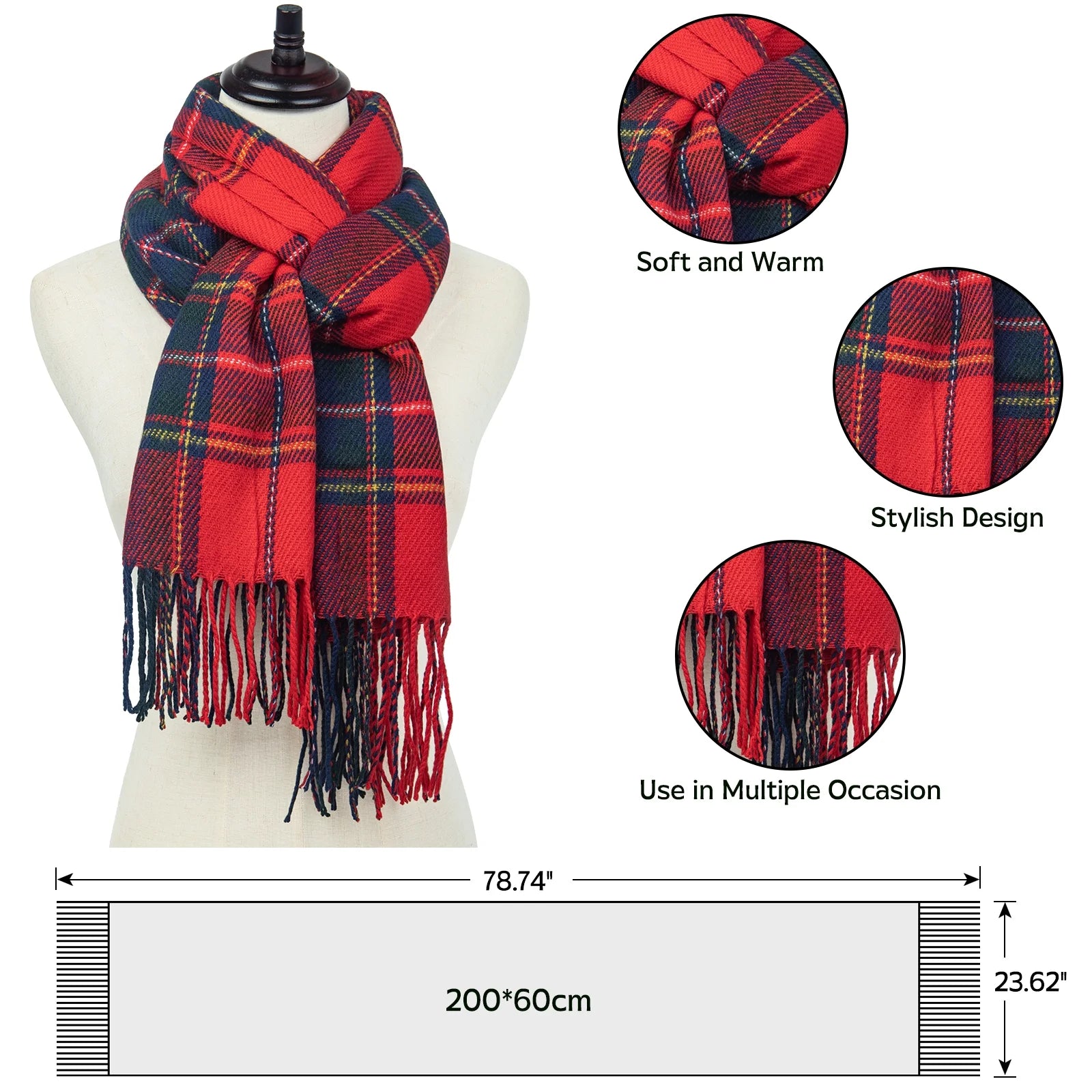 Winter Womens Scarves Plaid Warm Cozy Shawl and Wraps Scarf for Women