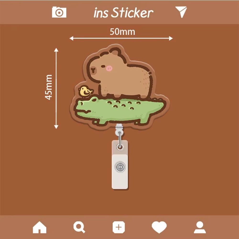 Capybara Cartoon Badge Reel Retractable ID Badge Holder with 360 Rotating Alligator Clip Students Name Tag Holder