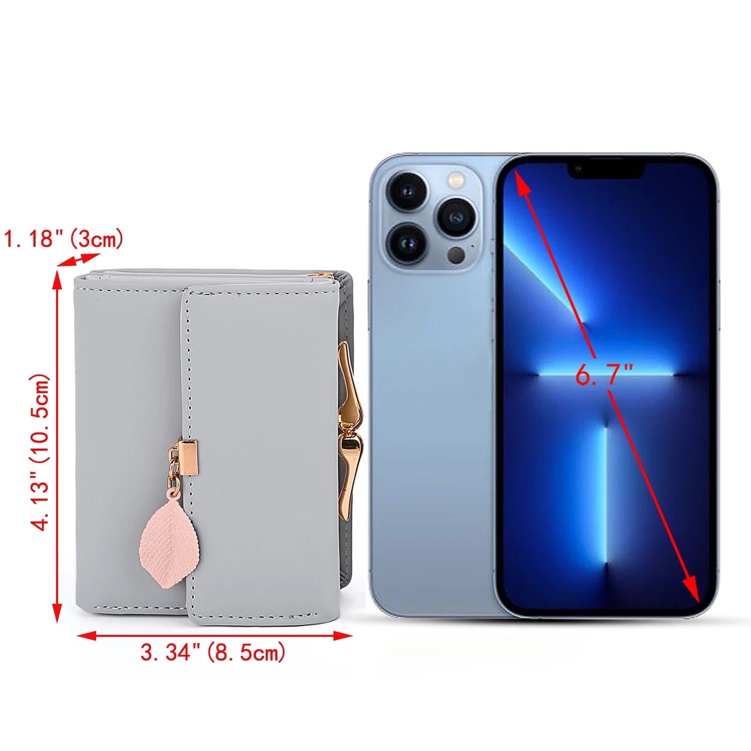 Womens Wallet PU Leather RFID Blocking Card Holder Elegant Zipper Coin Purse Leaf Pendant(Pale Mauve)
