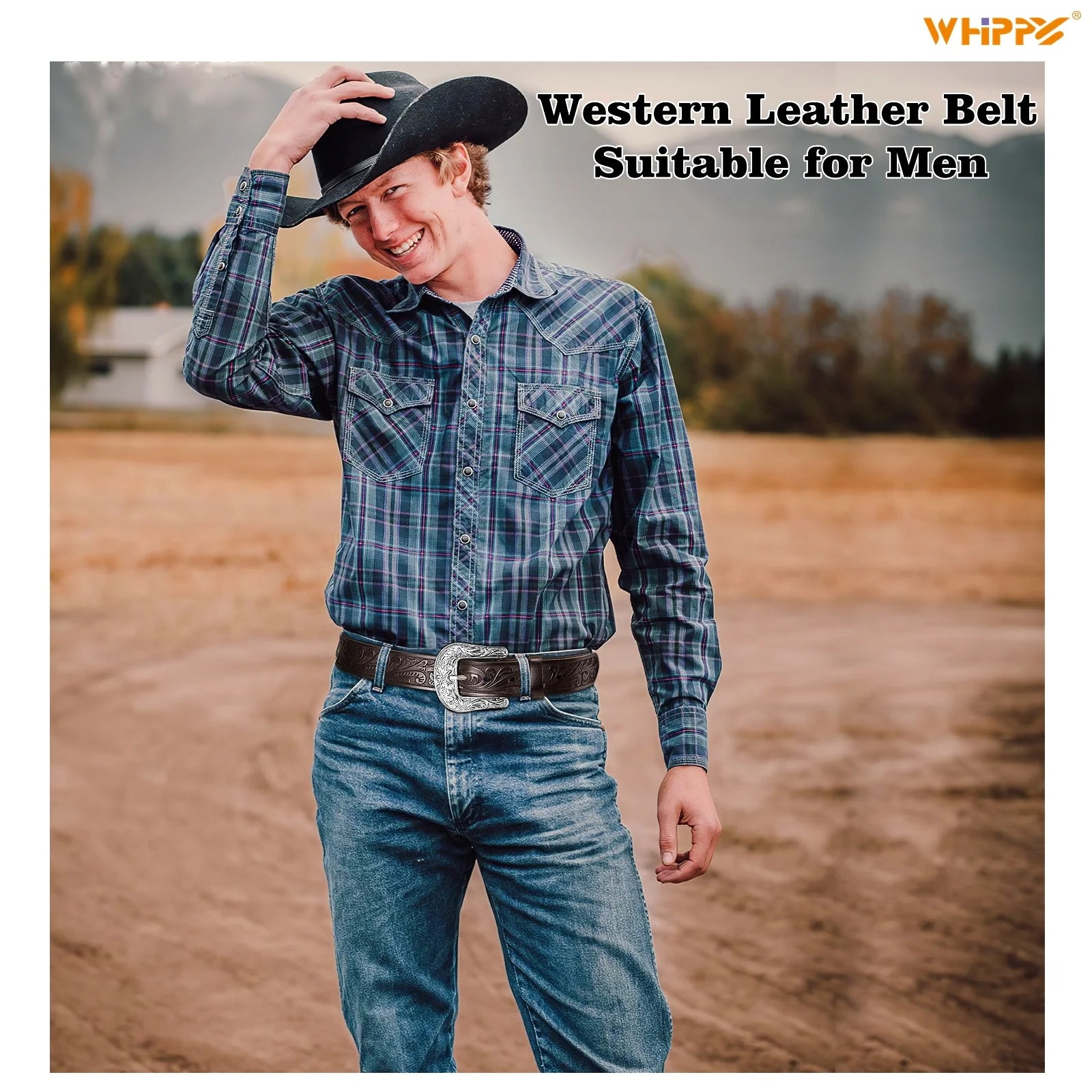 Western Leather Belts for Women Men Cowboy Cowgirl Leather Belt Embossed Buckle